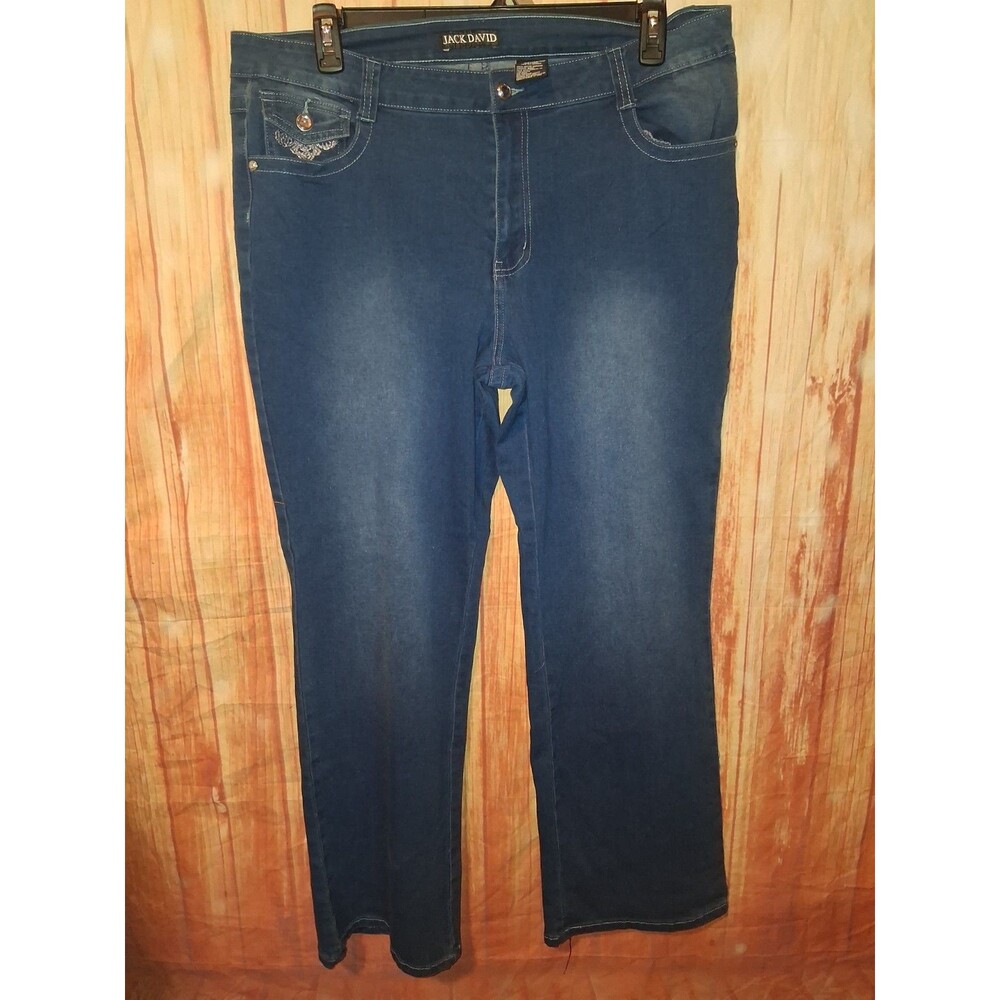Jack David Medium Denim Straight Leg Embroidered Rhinestone Jeans Sz 24